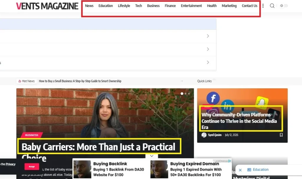 vents magazine home-page screenshot